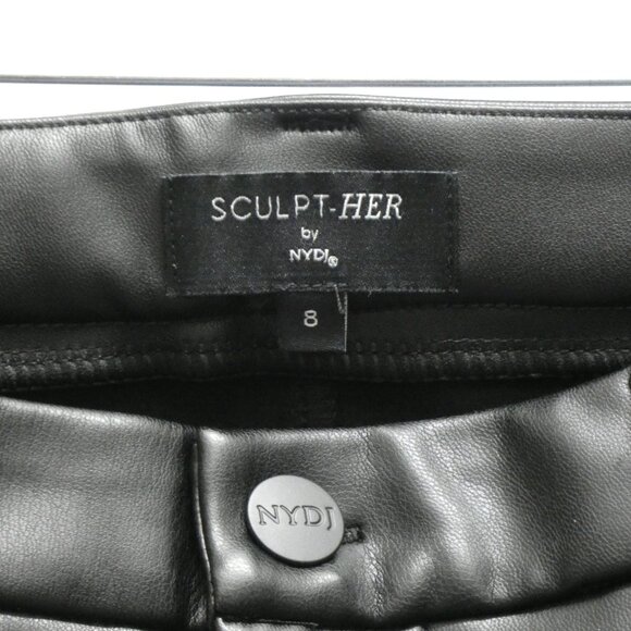 NWT NYDJ Sculpt-Her Black Faux Leather Marilyn Straight Pants Size 8 - Picture 4 of 6